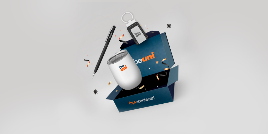 Caneta personalizada, caneca térmica personalizada, chaveiro personalizado e caixa personalizada