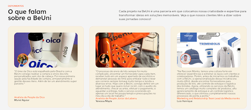 feedback dos clientes - BeUni