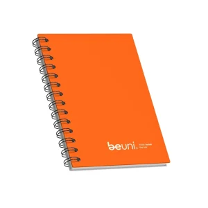 Caderno espiral laranja da marca Beuni, ideal para anotações e organização de ideias, com design moderno e compacto.