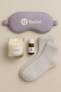Máscara de dormir com kit relaxante Ideias de brindes para promover a saúde mental no ambiente de trabalho